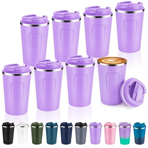 Easy-to-Use 12 oz Double Wall Insulated Vacuum Travel Coffee Mug with Flip Lid Bulk 8 Pack 8 Count Powerful