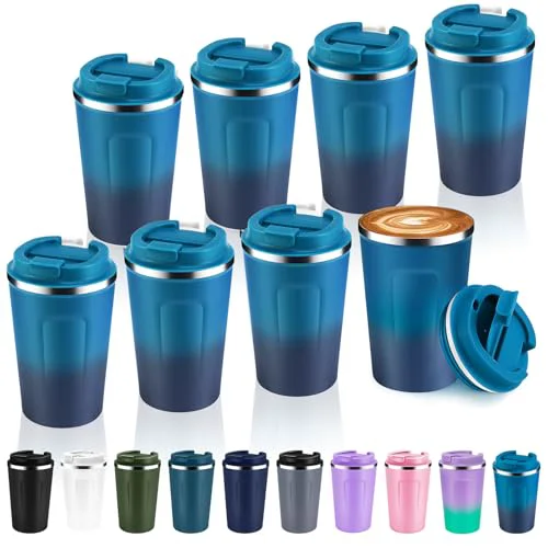 Proven 12 oz Double Wall Insulated Vacuum Travel Coffee Mug with Flip Lid Bulk 8 Pack 8 Count User-Friendly