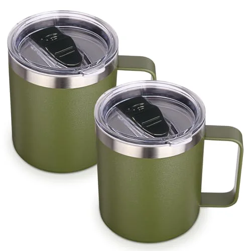 Eco-Friendly 14oz Insulated Stainless Steel Coffee Mug with Lid Bulk 2 Pack 2 Count Natural