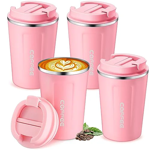 Green 4 Pcs 13 oz Travel Coffee Mug Insulated Reusable Coffee Cups with Leakproof Lid Stainless Steel Portable Tumbler for Keep Hot or Ice Milk Tea Top-Quality