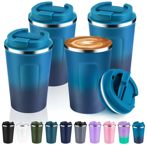 High-Grade 12 oz Double Wall Insulated Vacuum Travel Coffee Mug with Flip Lid Bulk 4 Pack 4 Count Proven