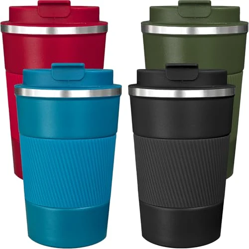 Responsible 4 Pack Insulated Coffee Mug with Lid 12oz Travel Coffee Tumbler Stainless Steel Reusable Coffee Cups Thermal Coffee Mug for Hot and Iced Cold Drinks 4 Count