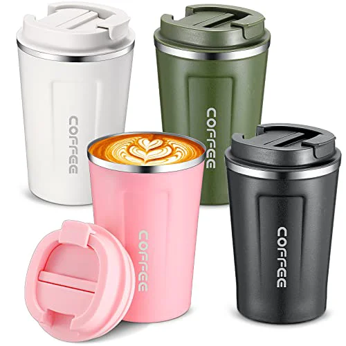 Elegant 4 Pcs 13 oz Travel Coffee Mug Insulated Reusable Coffee Cups with Leakproof Lid Stainless Steel Portable Tumbler for Keep Hot or Ice Milk Tea 4 Count Consistent