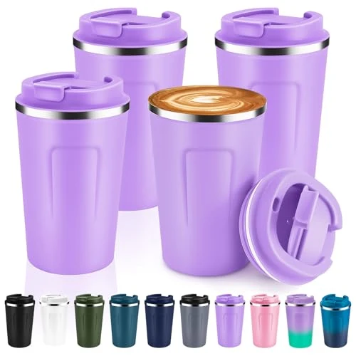 Functional 12 oz Double Wall Insulated Vacuum Travel Coffee Mug with Flip Lid Bulk 4 Pack 4 Count Consistent