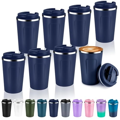 Exclusive 12 oz Double Wall Insulated Vacuum Travel Coffee Mug with Flip Lid Bulk 8 Pack 8 Count Premium Material