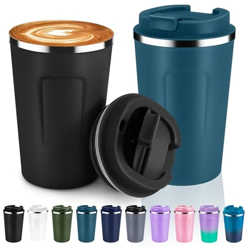 Verified 12 oz Double Wall Insulated Vacuum Travel Coffee Mug with Flip Lid Bulk 2 Pack 2 Count Official