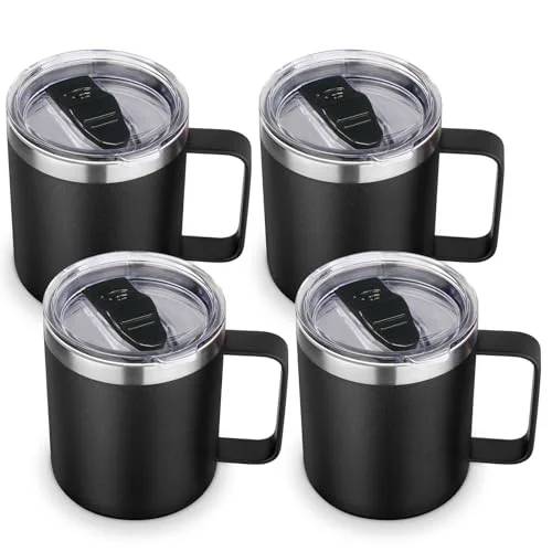 Solid 14oz Insulated Stainless Steel Coffee Mug with Lid Bulk 4 Pack 2 Count Genuine