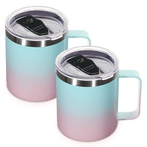 Organic 14oz Insulated Stainless Steel Coffee Mug with Lid Bulk 2 Pack 2 Count Reliable