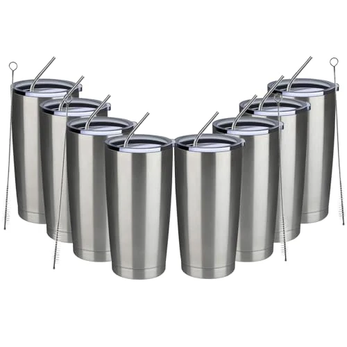 Solid 20oz Tumbler 8 Pack Double Wall Vacuum Insulated Travel Mug Bulk 8 Count Pure