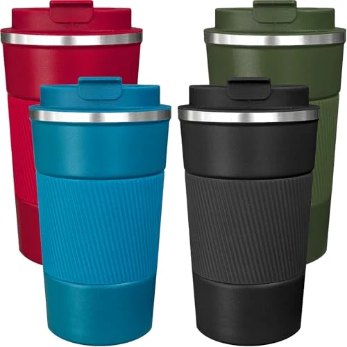 Stylish 4 Pack Insulated Coffee Mug with Lid 17oz Travel Coffee Tumbler Stainless Steel Reusable Coffee Cups Thermal Coffee Mug for Hot and Iced Cold Drinks 4 Count Fine Crafted