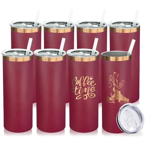 Modern 20 oz Skinny Tumblers Bulk with Lids and Straws Red 8 Count Refined