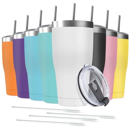 Traditional 8 Pack 20oz Stainless Steel Tumblers Bulk Reusable Travel Mugs with Lid Efficient