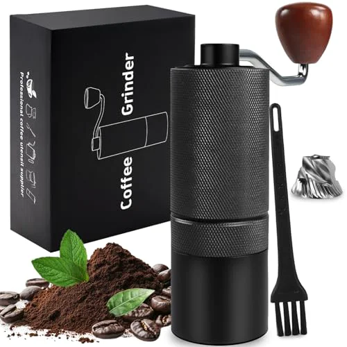 Modern Manual Coffee Grinder Gift Box Detachable Stainless Steel Conical Burr Aluminum Coffee Bean Grinder with 25 Grinding Settings Cleaning Brush Grindable Espresso Moka Pot for Camping Black Soft