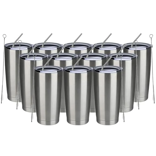 Exclusive 20oz Tumbler 12 Pack Double Wall Vacuum Insulated Travel Mug Bulk 12 Count Long-Lasting