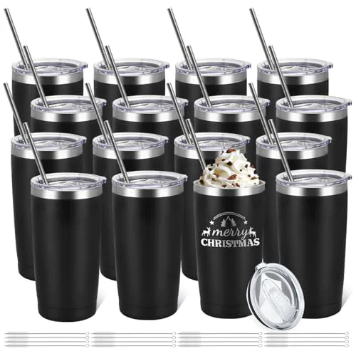 Relaxed 16 Pack Stainless Steel Tumbler Bulk Insulated Vacuum Travel Mug Powder Coated Coffee Mug Gift for Laser Engrave 16 Count Top-Quality