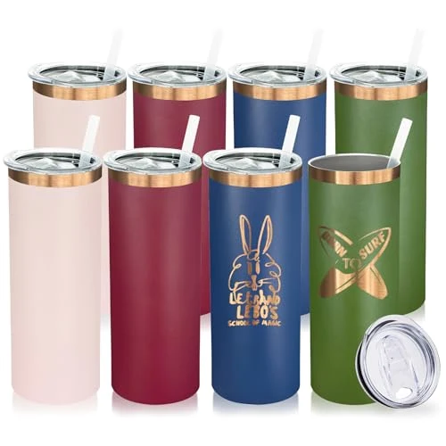 Luxury 20 oz Skinny Tumblers Bulk with Lids and Straws Mixed 8 Count First-Class