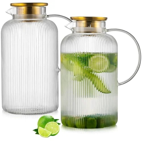 Powerful 2 PACK Glass Pitcher with Lid Expertly Made