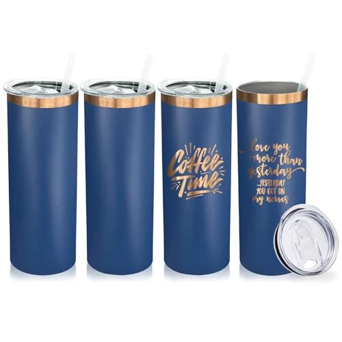 Casual 20 oz Skinny Tumblers Bulk with Lids and Straws Navy 4 Count High-Performance
