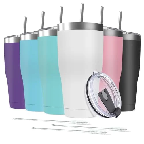 Consistent 6 Pack 30oz Stainless Steel Tumblers Bulk Reusable Travel Mugs with Lid Official