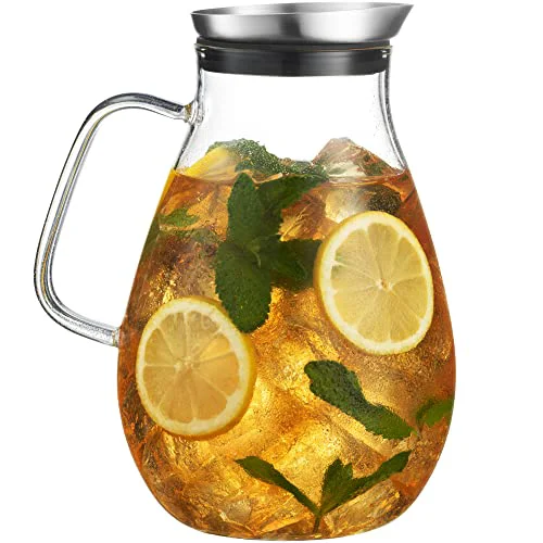 Powerful 84 OZ Glass Pitcher With Stainless Steel Lid Classic