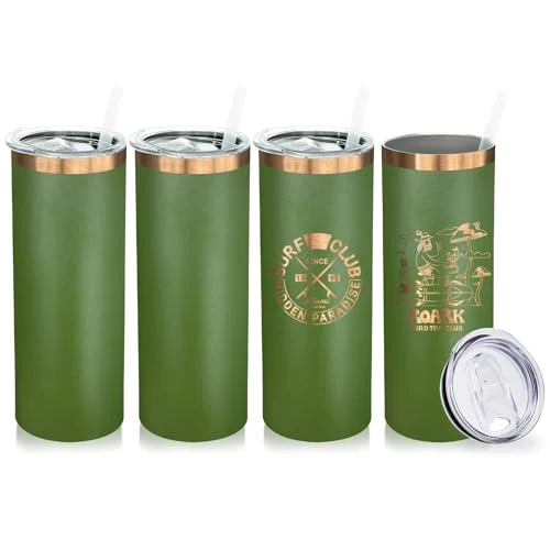 Contemporary 20 oz Skinny Tumblers Bulk with Lids and Straws Army Green 4 Count Practical