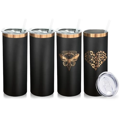 Top-Quality 20 oz Skinny Tumblers Bulk with Lids and Straws Black 4 Count Powerful