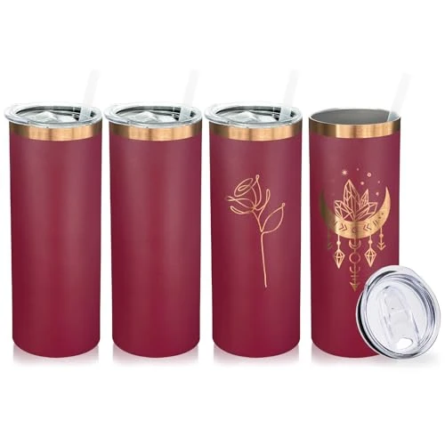 Innovative 20 oz Skinny Tumblers Bulk with Lids and Straws Red 4 Count Contemporary