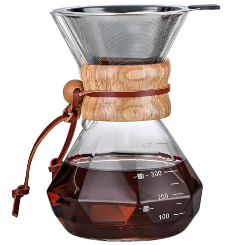 Recyclable Pour Over Coffee Maker with Reusable Stainless Steel Drip Filter Lightweight