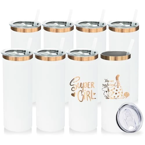 Outstanding 20 oz Skinny Tumblers Bulk with Lids and Straws White 8 Count Trusted