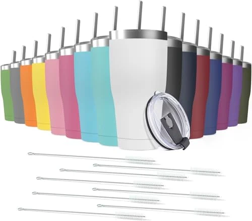 Premium 16 Pack 30oz Stainless Steel Tumblers Bulk Reusable Travel Mugs with Lid Optimized