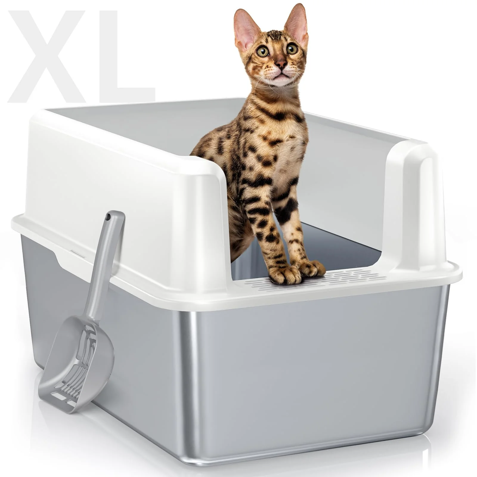 First-Class WoofiGo Stainless Steel Litter Box with Lid — 14-inch XL Cat Enclosure Anti-Leak Easy Cleaning Consistent