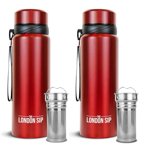 Proven 25 oz Multi Function Travel Mug and Tumbler Tea Infuser Water Bottle Fruit Infused Flask Hot and Cold Double Wall Stainless Steel Coffee Thermos 2 Count Professional
