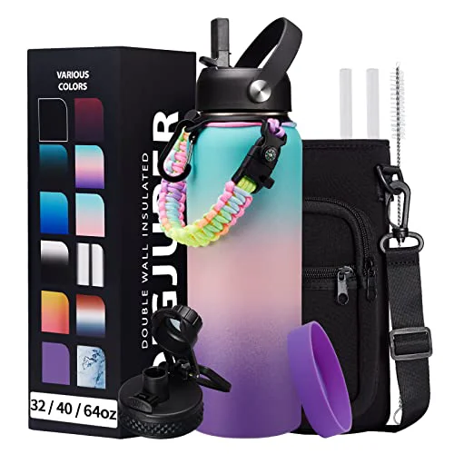 Secure 40oz Insulated Water Bottles with Straw and Paracord Handle 9 Count Elegant