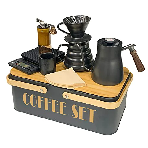 Secure Pour Over Coffee Maker Set Coffee Kettle Scale Ceramic Server Ceramic Dripping Cup Bean Grinder Filter Paper Ceramic Cup ALL in 1 Portable Metal Box for Traveling 5 Count Dependable
