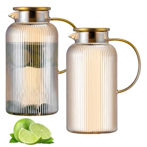 Functional 2 PACK Glass Pitcher with Lid Refined