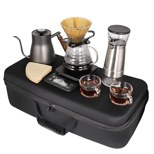 Original Design Electric Coffee Maker Set with Electric Grinder Glass Dripper Server Steel Kettle Filter Paper Travel Bag for Outdoor Travel BBQ Picnic Convenient