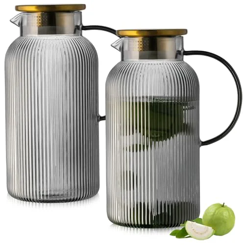 High-Grade 2 PACK Glass Pitcher with Lid 2 Count Reliable