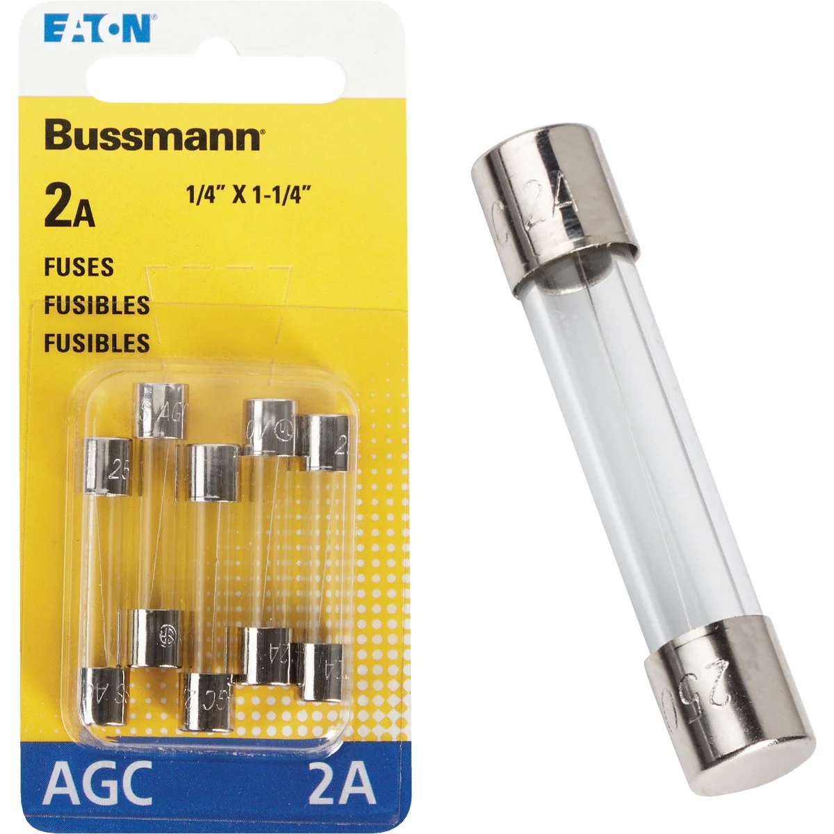 Lightweight Bussmann 2-Amp 250-Volt AGC Glass Tube Automotive Fuse 5-Pack Innovative