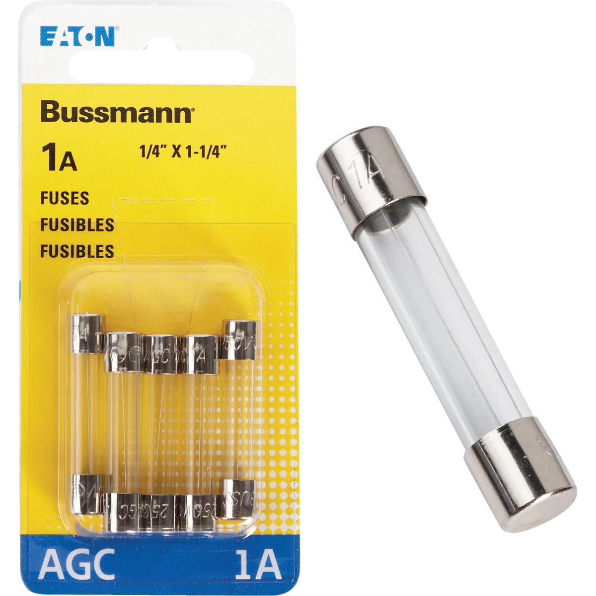 Versatile Bussmann 1-Amp 250-Volt AGC Glass Tube Automotive Fuse 5-Pack Advanced