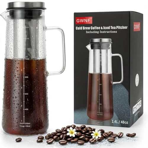 Refined 48oz Glass Cold Brew Coffee Maker Iced Tea Pitcher High-Performance