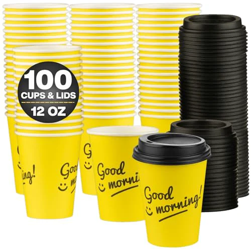Crafted Disposable Coffee Cups with Lids 100 Count Green