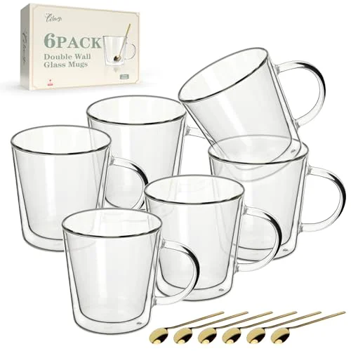 Trendy 12oz Double Wall Glass Coffee Mugs 6 Count Carefully Designed