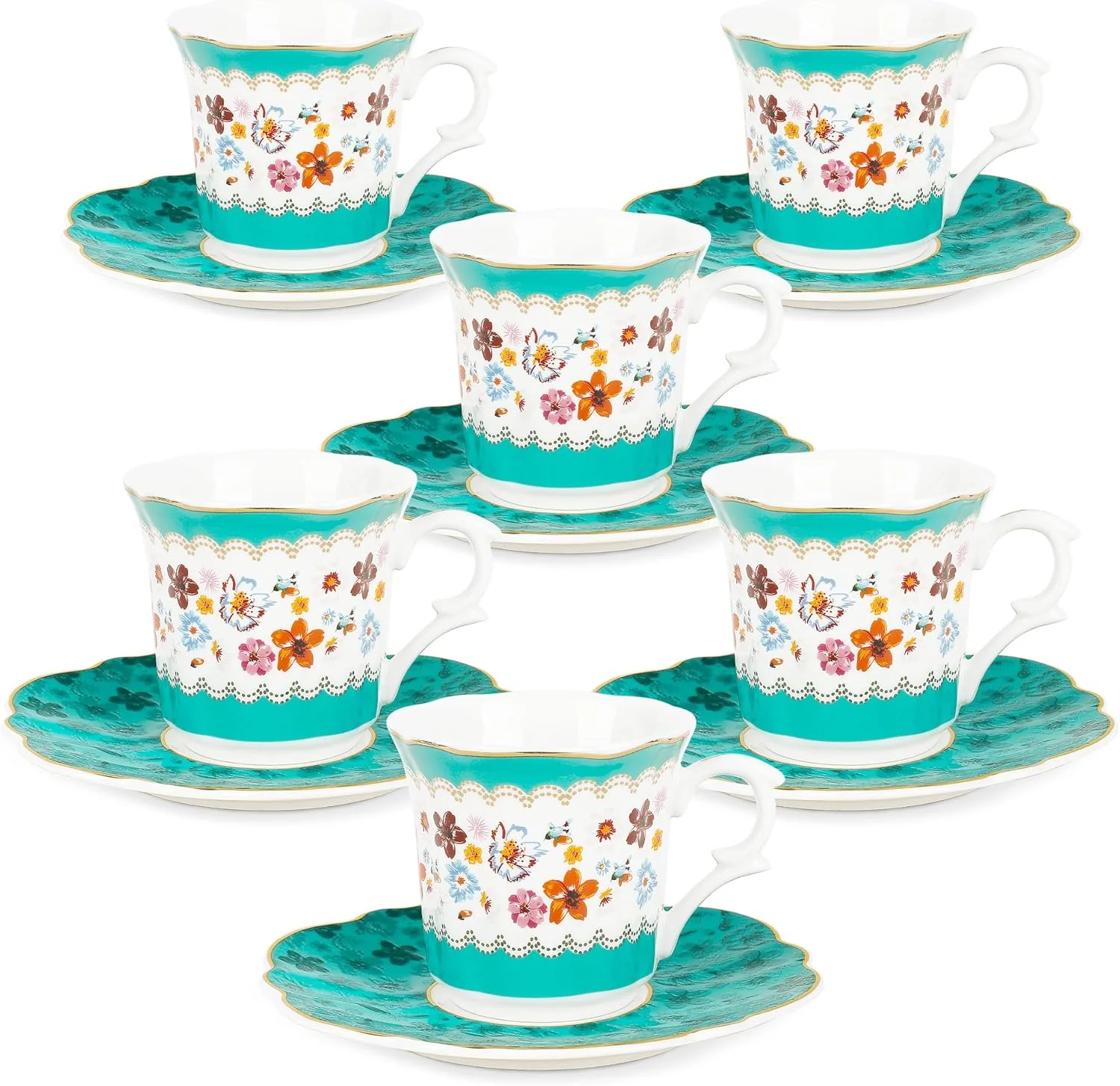 Practical fanquare 2.5 Ounce Vintage Espresso Cups Set of 6 12 Pieces Ceramic Demitasse Cup and Saucers Green and Flower Pattern Espresso Mugs for Coffee Bar Home Outstanding