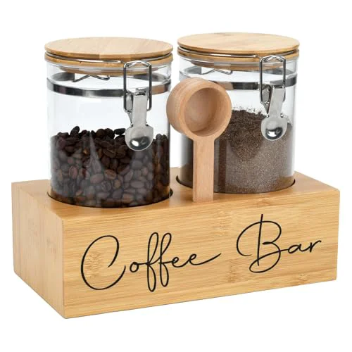 Optimized Glass Coffee Canister Set with Bamboo Shelf Spoon Sustainable