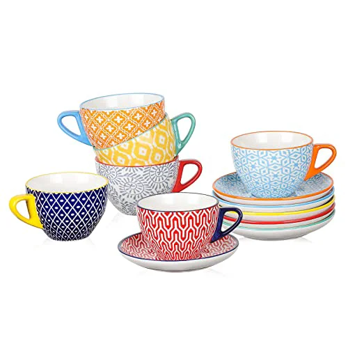 Trusted Ceramic 8 oz Cappuccino Cup Set with Saucers 6 Count Optimized