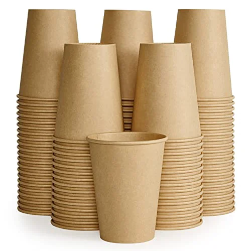 Fine 100 Pack 12 oz Kraft Paper Coffee Cups Breathable