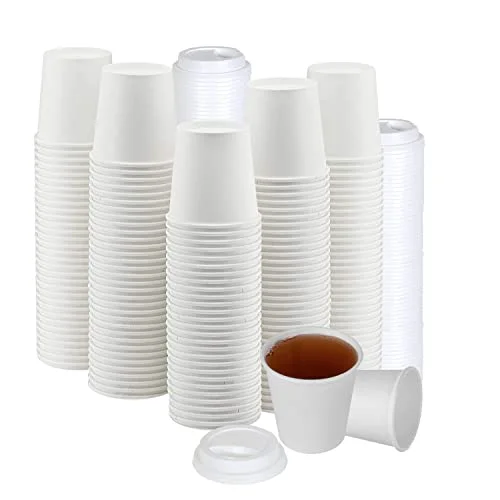Eco-Friendly White Disposable Paper Coffee Cups with Lids 50 Count Elite