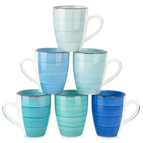 Premium Bonita 16 Oz Large Coffee Mugs Set of 6 6 Count Traditional