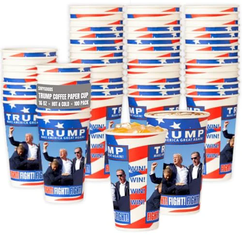 Elite Trump Design Disposable Paper Coffee Cups 100 Count Genuine