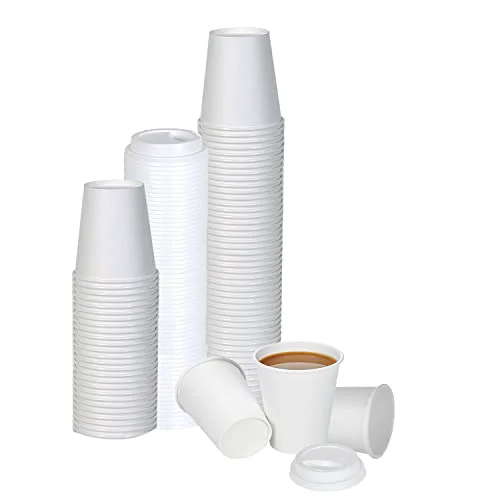 High-Performance White Disposable Paper Coffee Cups with Lids 25 Count Fine Crafted